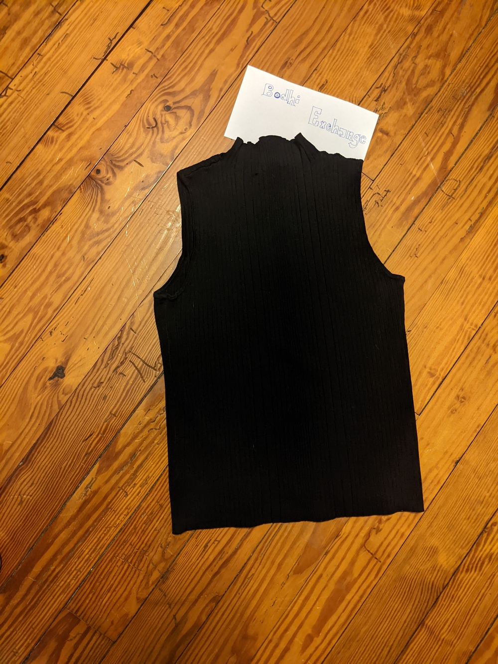 Tahari Sleeveless Black Ribbed Mock Neck Top